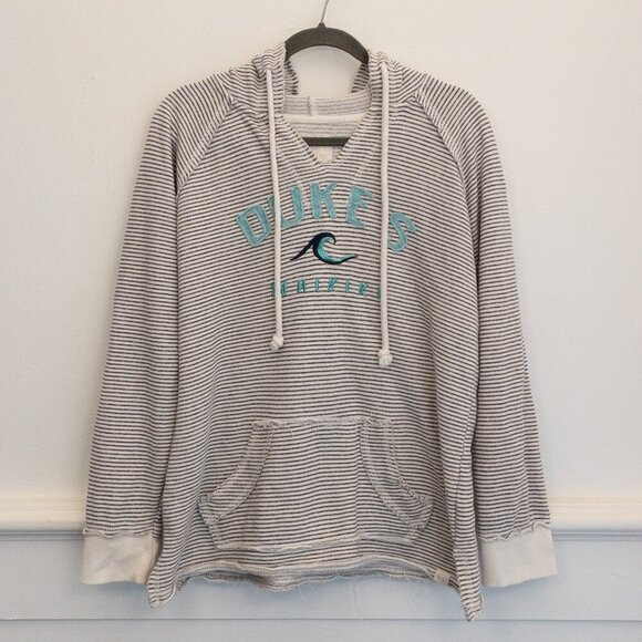 Duke’s Waikiki Hoodie Blue 84 Women’s Medium Gray White Striped Pullover - Picture 1 of 3